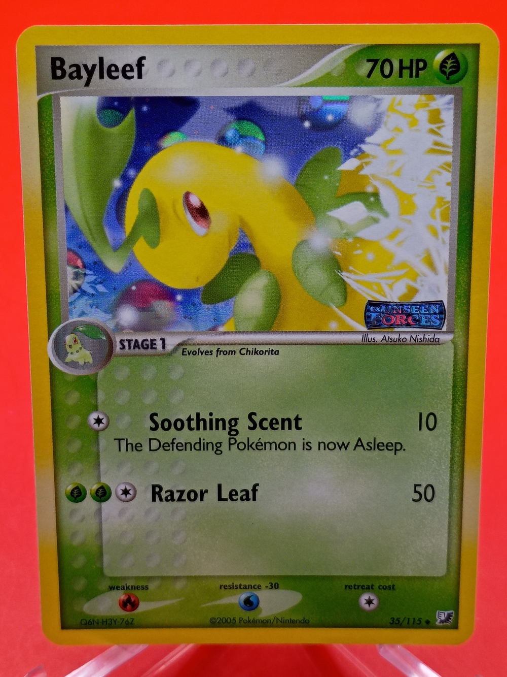 Bayleef 35/115 EX Unseen Forces Reverse Holo Stamp Near Mint Pokémon
